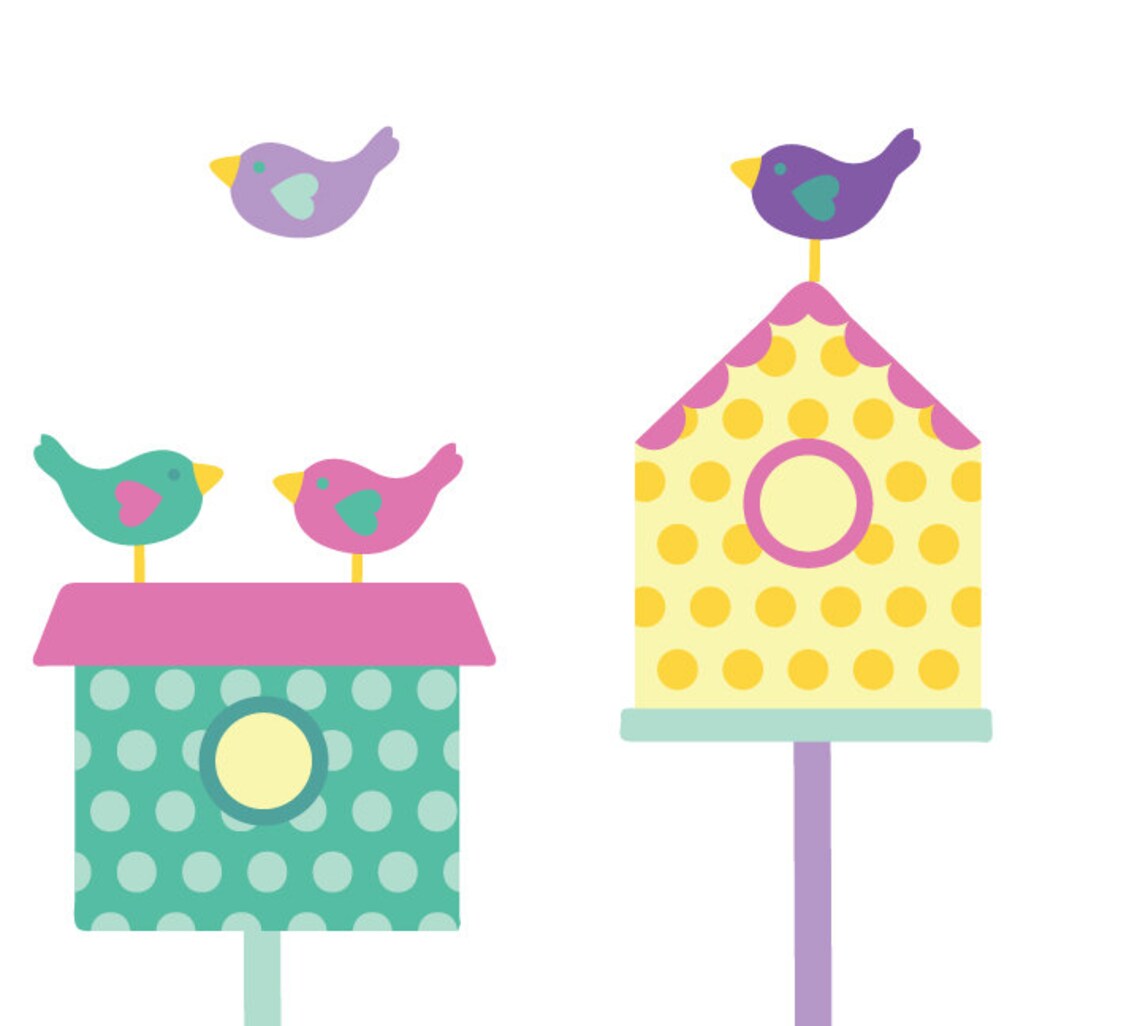 Birds and Birdhouse Fabric Wall Decals Birdhouse Wall Etsy