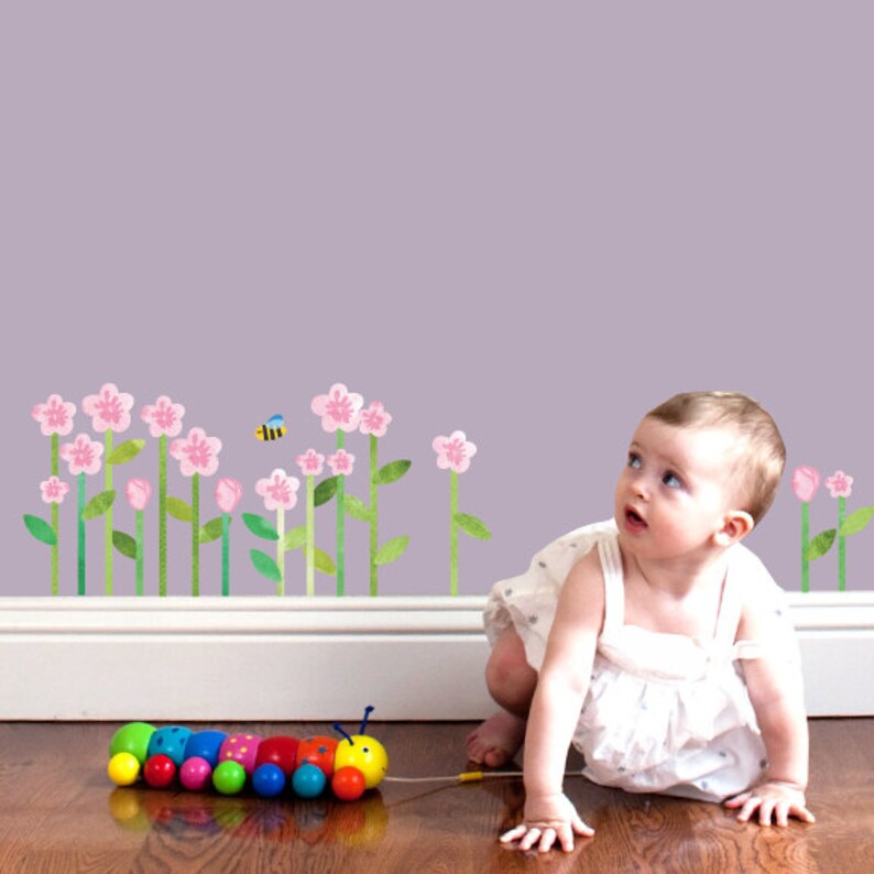 Pink Flower Wall Decals Garden Fabric Wall Decals Etsy