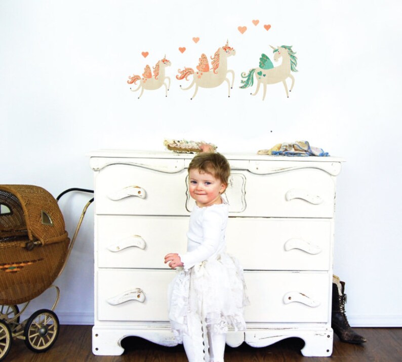 Unicorn Family Glitter Wall Decals Watercolor Unicorn Fabric Wall Decals