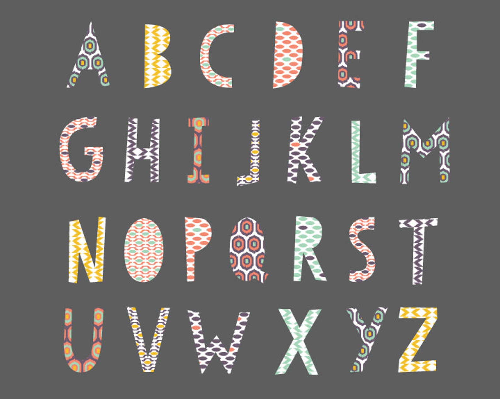 Alphabet Wall Decals Alphabet Fabric Wall Decals Ikat Etsy