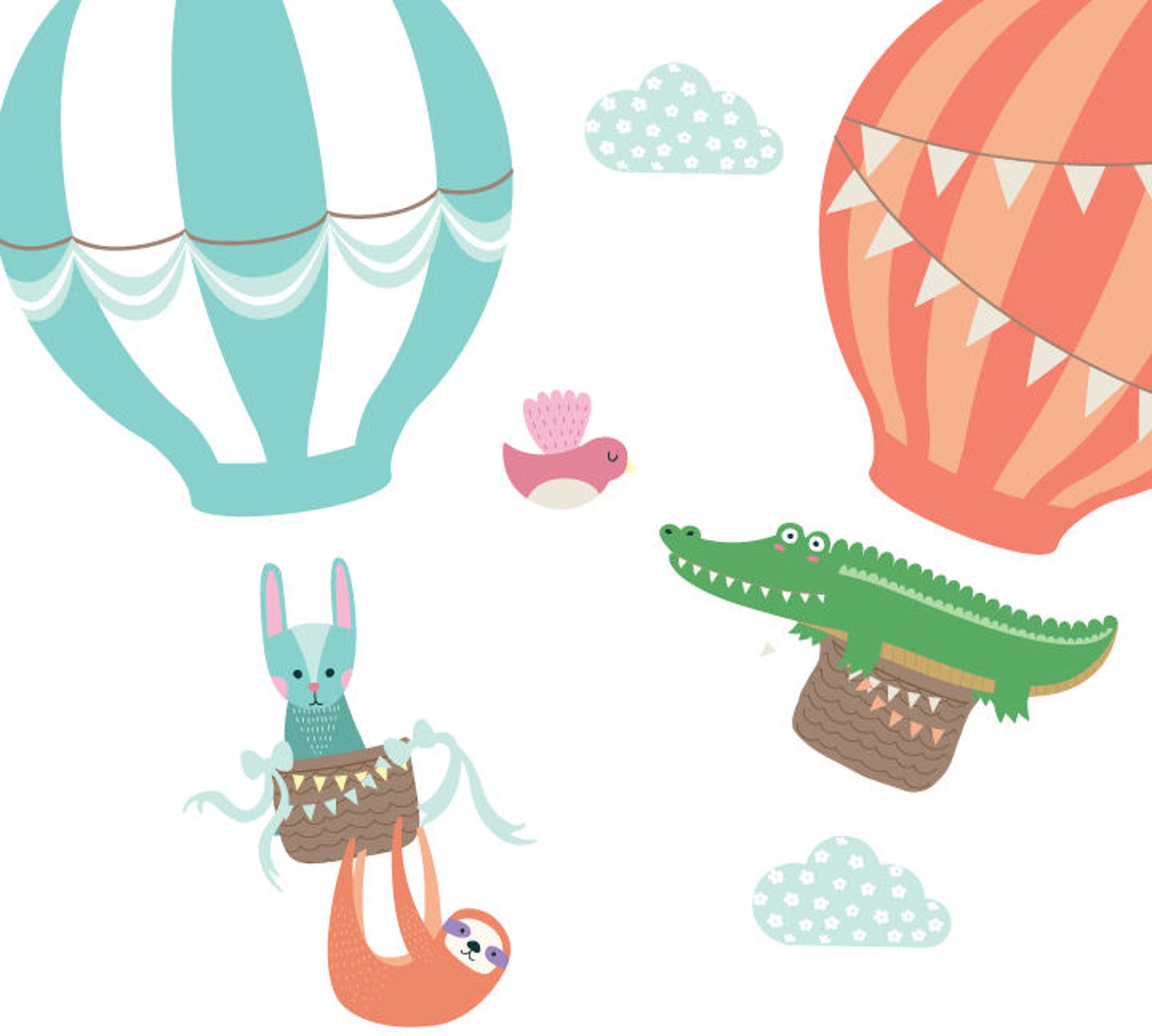 Hot Air Balloon and Animal Wall Decals Vintage Balloon and Etsy