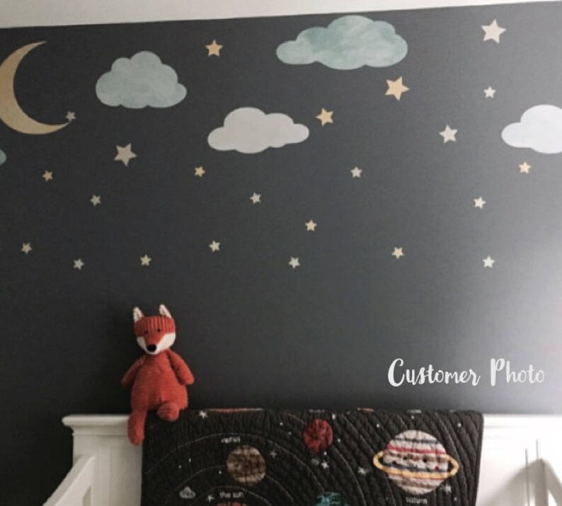 Watercolor Cloud Moon and Stars Wall Decals Cloud Etsy