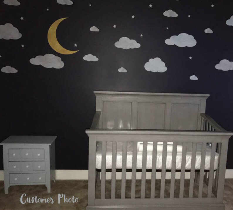 Watercolor Cloud Moon and Stars Wall Decals Cloud Etsy
