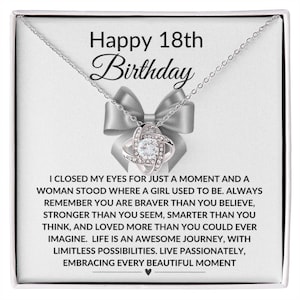 Carte avec message personnalisé Joyeux 18e anniversaire pour femme Collier cadeau - Noeud Fille, Nièce, Soeur, Ami