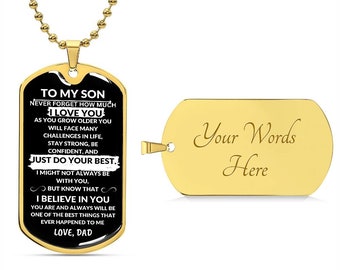 To My Son From Dad Just Do Your Best Personalized Military Dog Tag  Birthday Christmas Graduation Necklace Gift