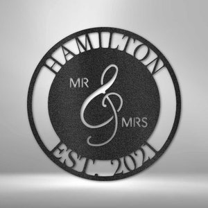 Mr. and Mrs. Personalized Family Last Name & Year Steel Monogram Wall Sign