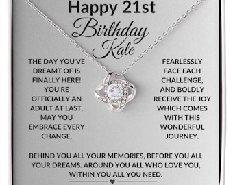21st Birthday Love Knot Necklace, Cubic Zirconia Pendant
