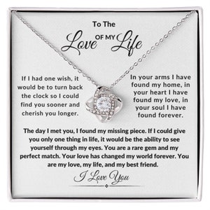 Aan de liefde van mijn leven liefde knoop gepersonaliseerde vrouw vriendin bericht kaart ketting cadeau