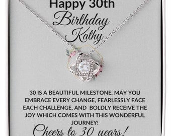 30th Birthday Necklace - Love Knot Pendant, Cubic Zirconia