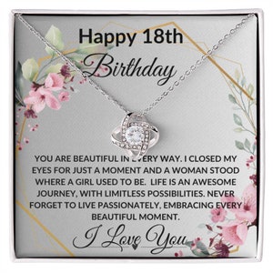 Feliz cumpleaños número 18 Te amo Tarjeta de mensaje de hito personalizada Regalo de collar de mujer joven: agregar nombre opcional