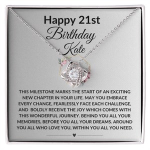 Alles Gute zum 21. Geburtstags-Meilenstein Neues Kapitel Personalisierbare Nachrichtenkarte-Halsketten-Geschenk für junge Frau