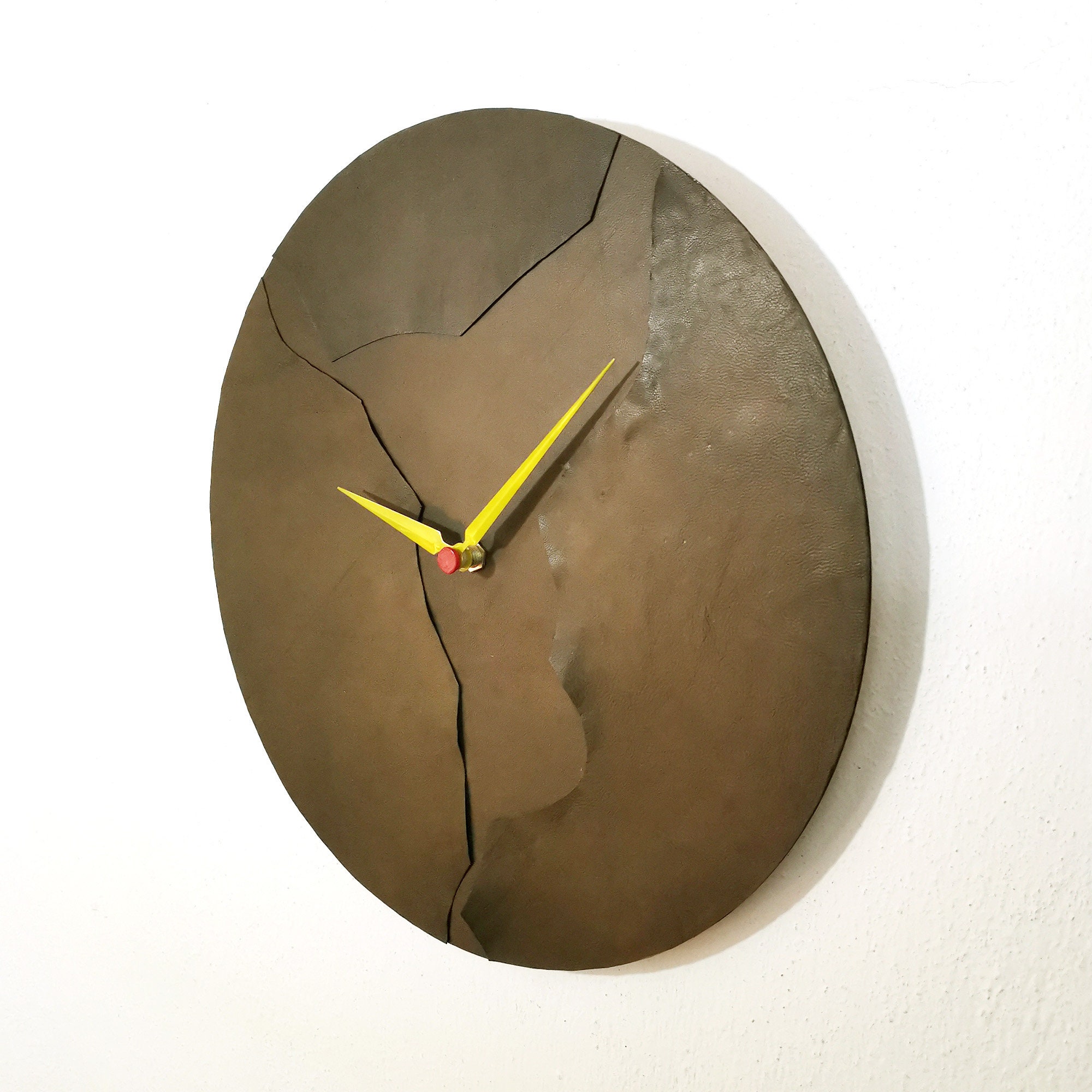 Leather Wall Clock Handmade Olive Green Wall Clock Modern Etsy