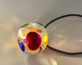 Murano glass pendant, Contemporary colorful pop polka dot transparent bubble necklace, abstract fun pretty ball shape unisex jewelry gift