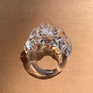 Murano glass ring, modern minimal flame wave water drop clear transparent funky chunky ring, contemporary unusual custom-made Christmas gift