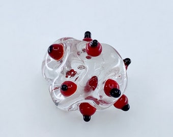 Murano glass pendant, Contemporary colorful red black polka dots bug fruit transparent round pendant, pretty unisex necklace Christmas gift