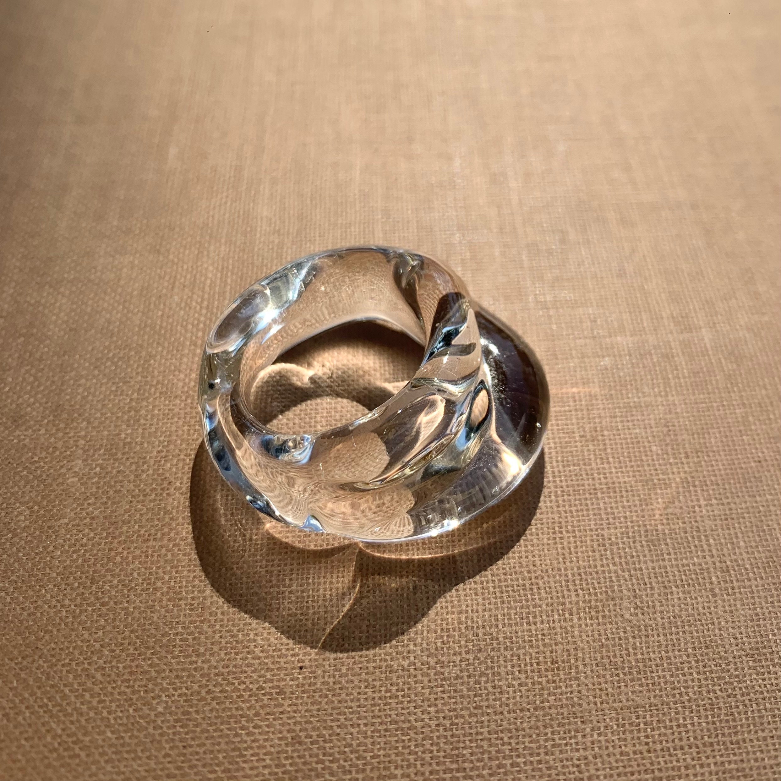 Murano Glass Ring, Contemporary modern minimal clear transparent chunky everyday band, Abstract wave sculpture pretty Christmas gift