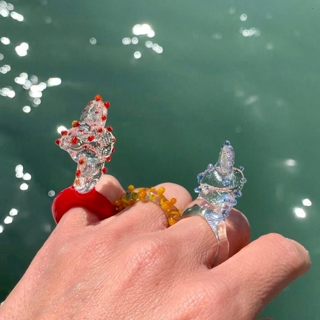 期間限定セール Ring, Glass Clear Murano Modern Polka Colorful Transparent その他