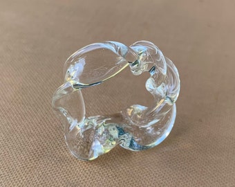 Contemporary Murano glass ring, Minimal twisted clear transparent pretty simple wave band, Unique modern Custom-made Christmas Gift for her