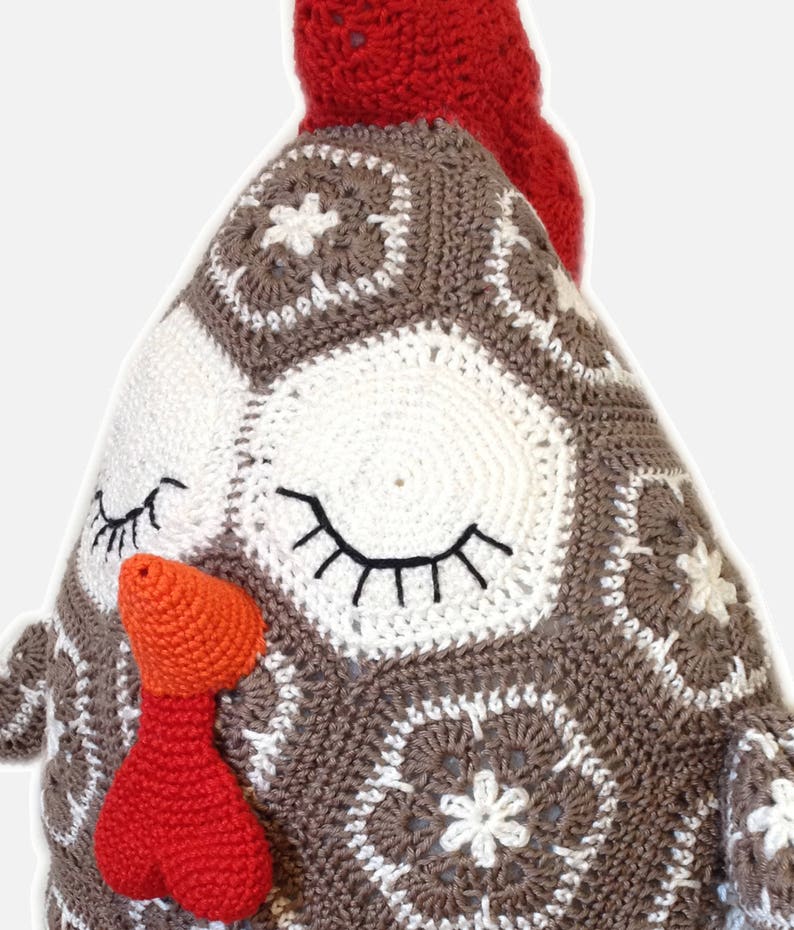 Crochet Pattern Frank the African Flower Chicken Pillow image 4