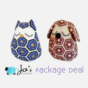 Crochet Patterns - Maggie the African Flower Owl Pillow and Mia the African Flower Dog Pillow
