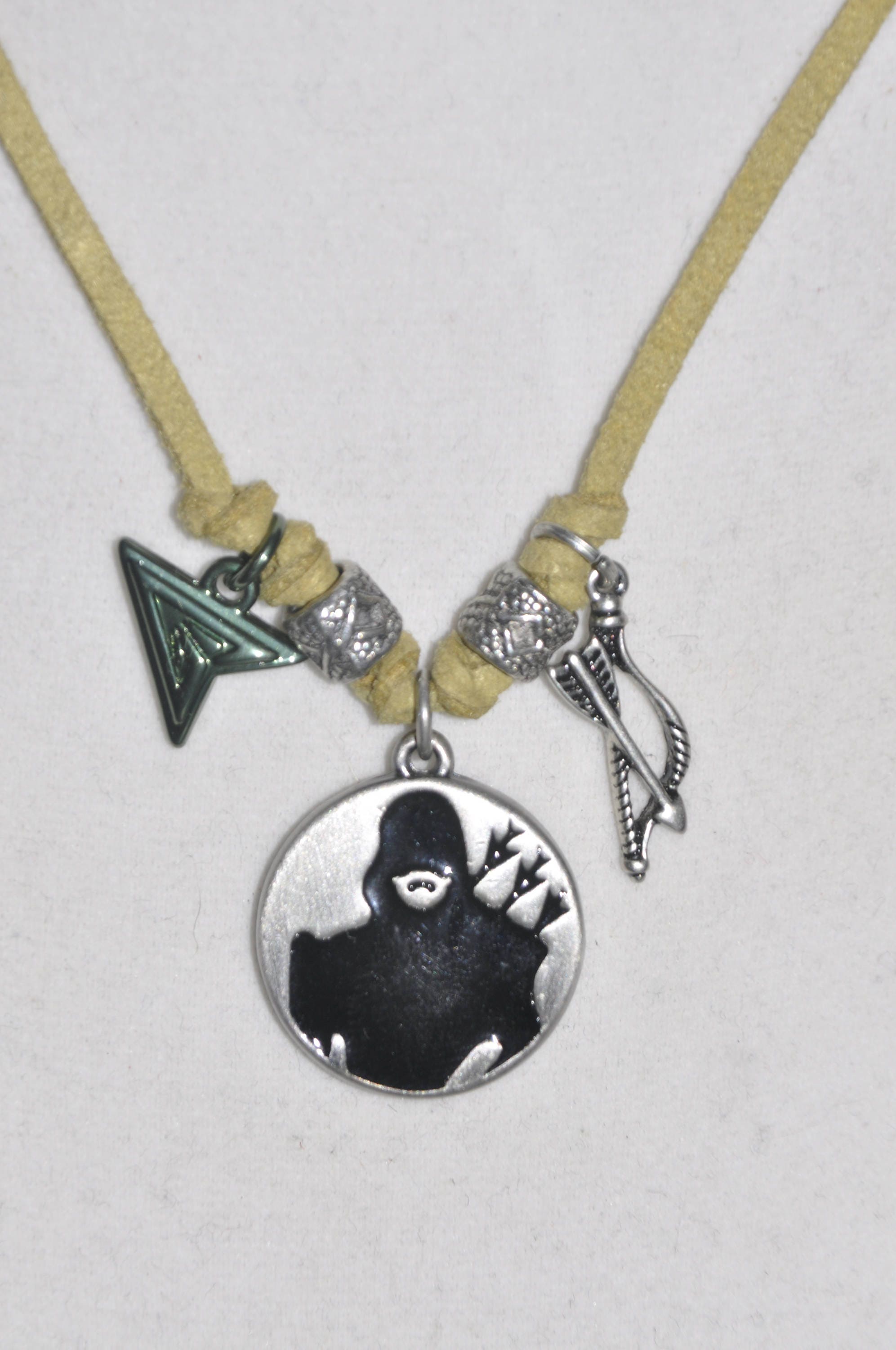 Necklace Superhero Green Arrow Men S Bow And Inspirational Necklace Superhero Green Arrow Men S Bow And Inspirational E Hero Hunter Pewter Suede Leather Cord 736 One Of A Kind