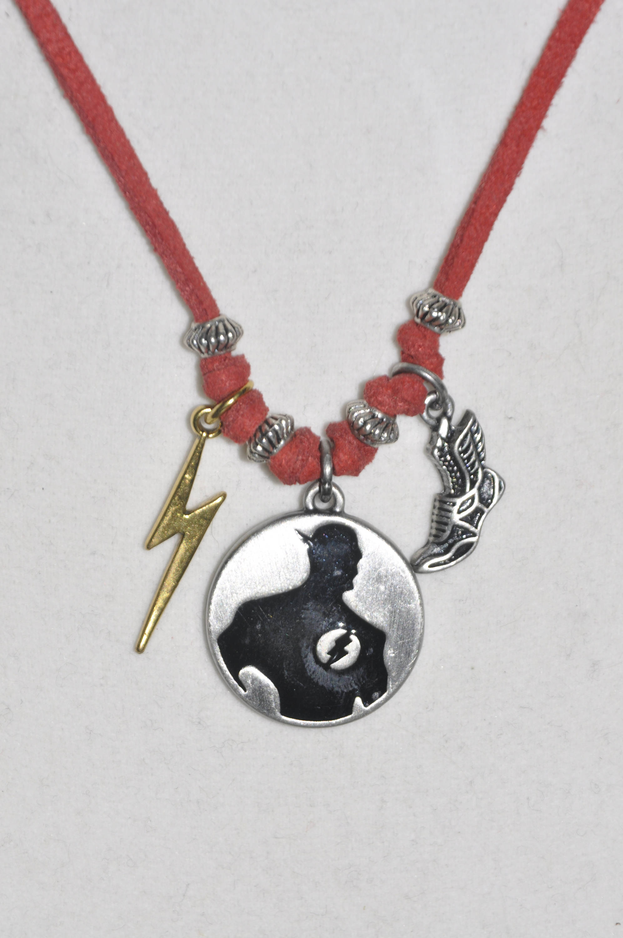 Necklace Superhero Flash Men S Lightning Bolt Inspirational E Necklace Superhero Flash Men S Lightning Bolt Inspirational E Move Forward Pewter Red Suede Leather Cord 734 One Of A Kind