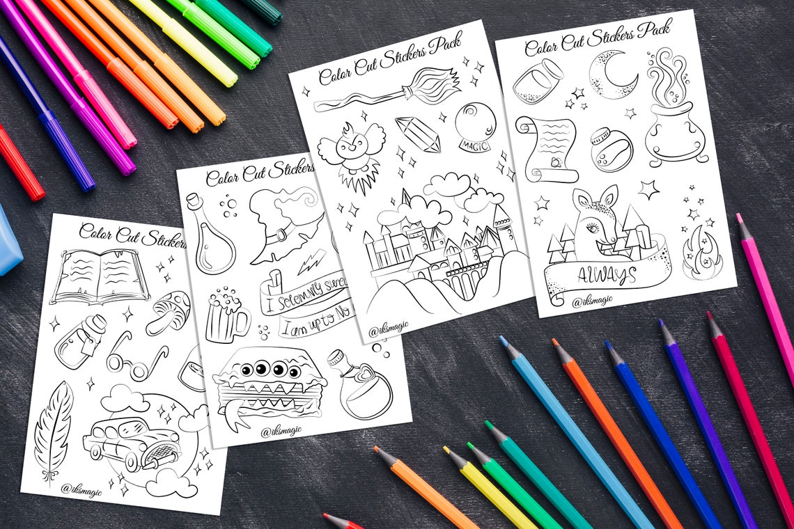 Color your own stickers coloring stickers pack of 4 sheet etsy