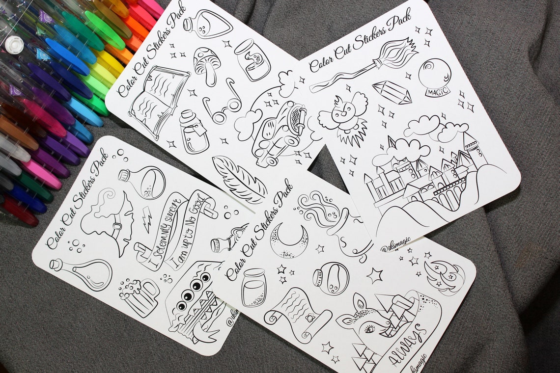 Color Your Own Stickers Coloring Stickers Pack of 4 Sheet | Etsy