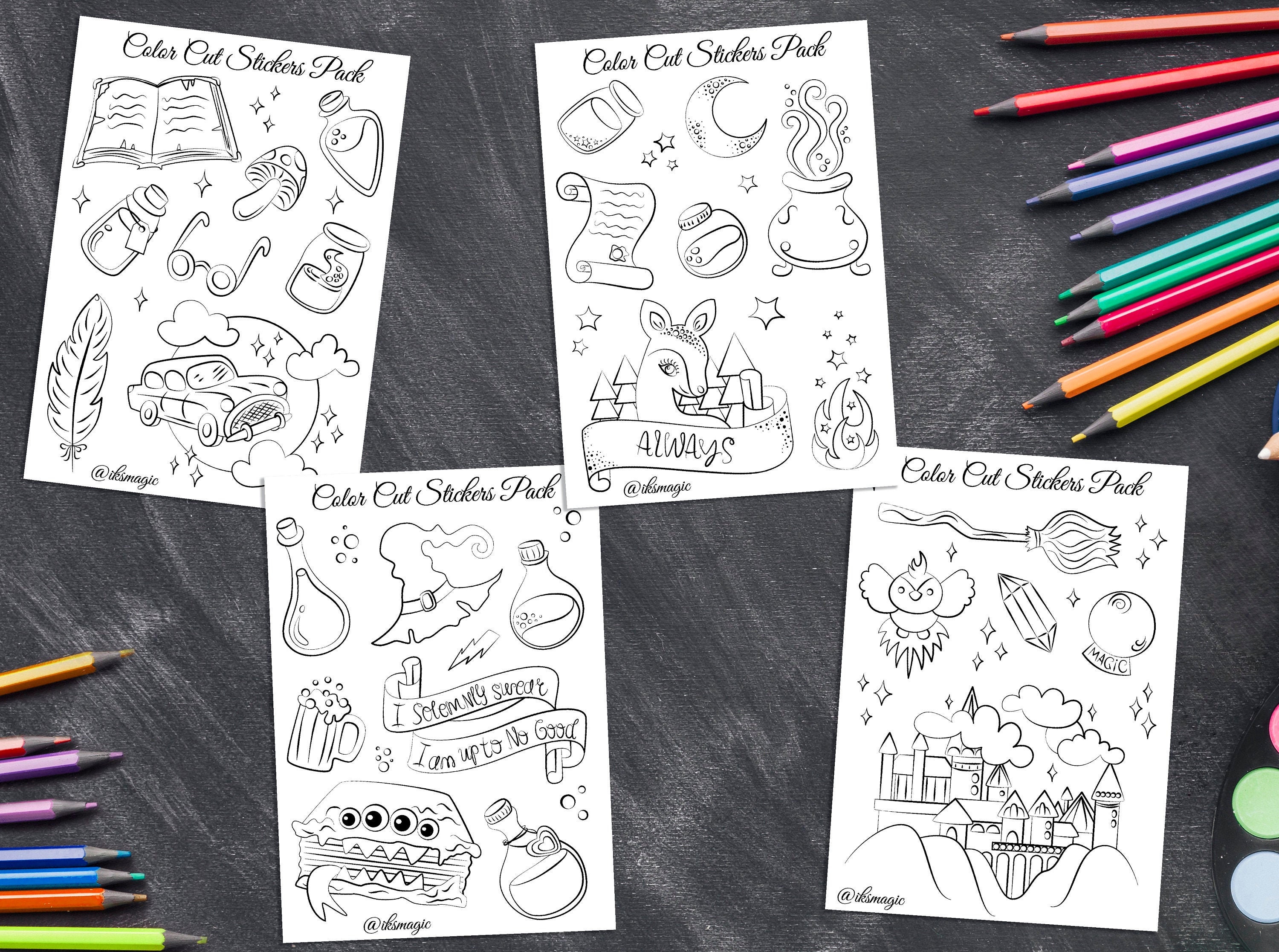 Color Your Own Stickers Coloring Stickers Pack of 4 Sheet | Etsy