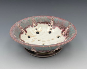 Earthy Green and Rose Colored Berry Bowl & Saucer