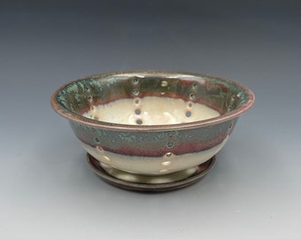 Small Multi Colored Earthy Berry Bowl and Saucer