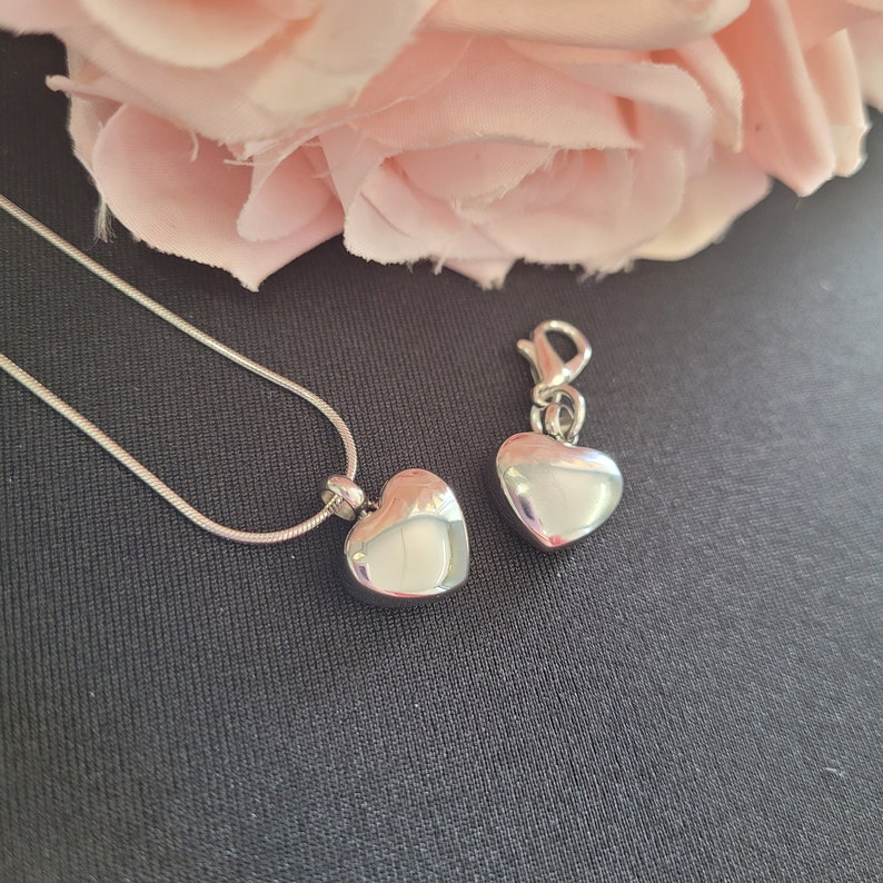 10mm silver heart urn on a snake chain