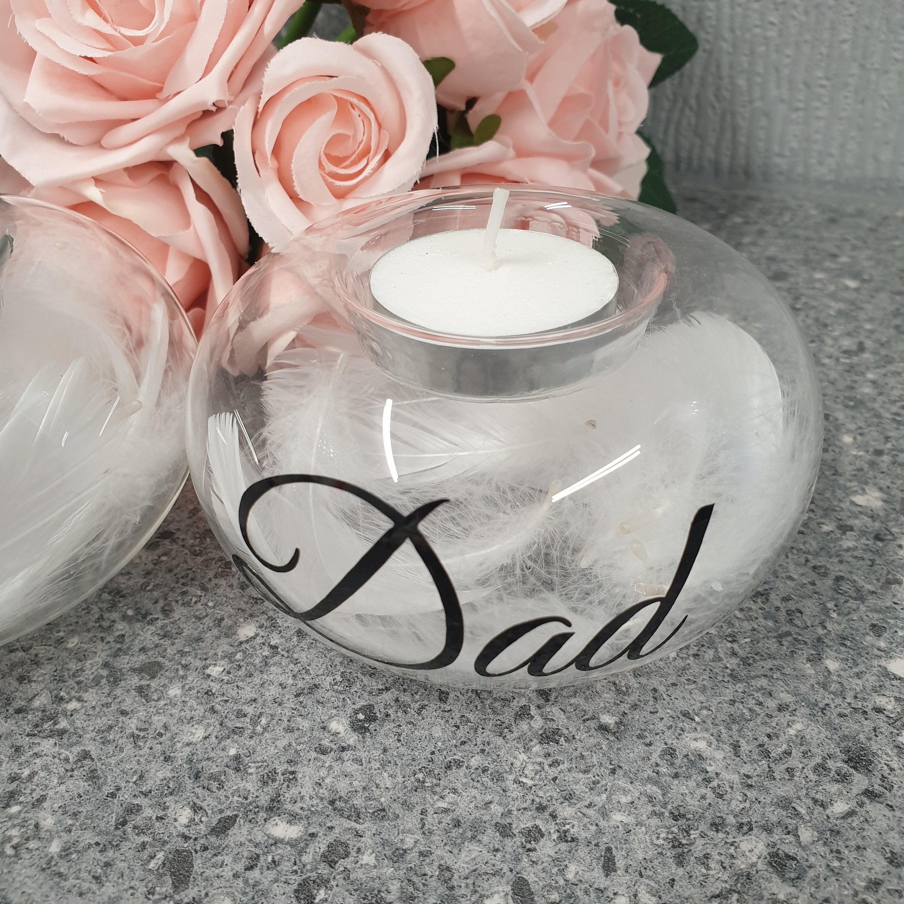 Memorial Tea Light Holder In Memory Of Dad Glass Candle Etsy