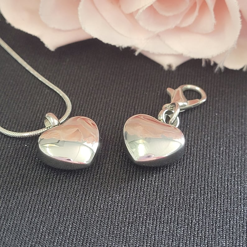 silver heart ashes cremation urn 10mm in size