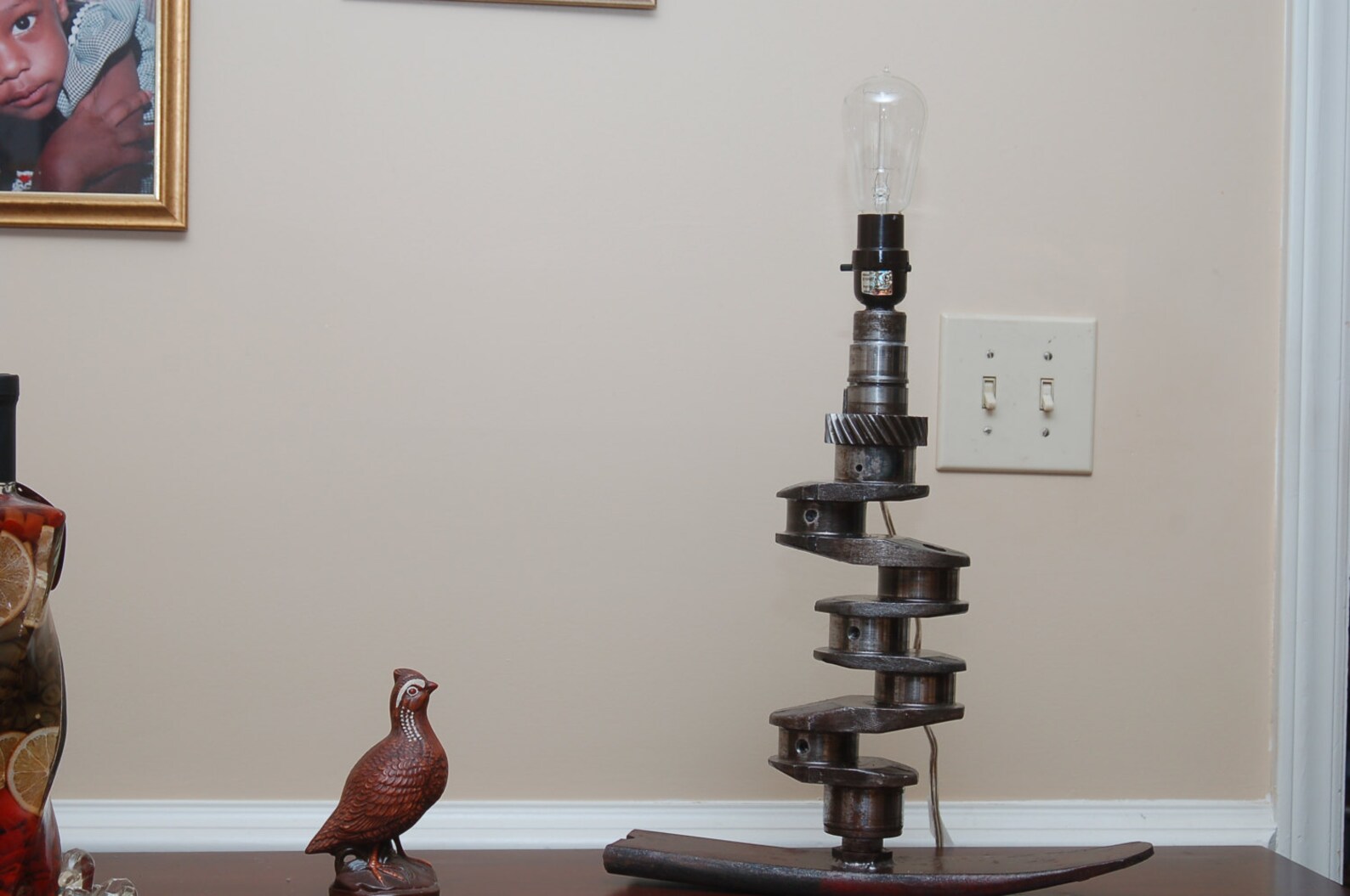 Crank shaft Edison lamp. Steampunk styled. Re purposed Etsy