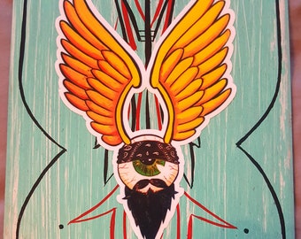 Globe oculaire volant, globe oculaire barbu, Bo Van Sticker globe oculaire, hot rod Bo Van Go Kustom Culture Lowbrow