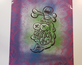 Weirdo Shrunken Head hand pulled print linocut 1 of 1