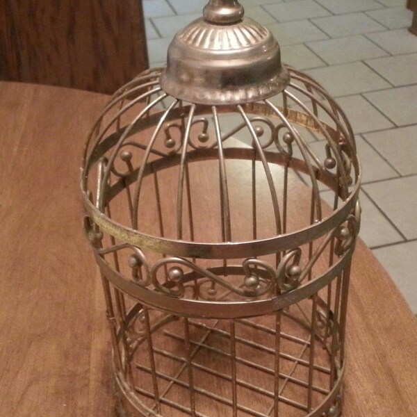 Vintage  French Cottage/Chic Gold Scrolling Detail Decorative Hanging Bird Cage