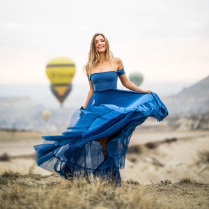 JOYA Off Shoulders Boho Dress with Stretch Crochet Bodice and Soft Mesh Tulle Bottom. Boho Festival Dress. Boho Bridesmaid Dress