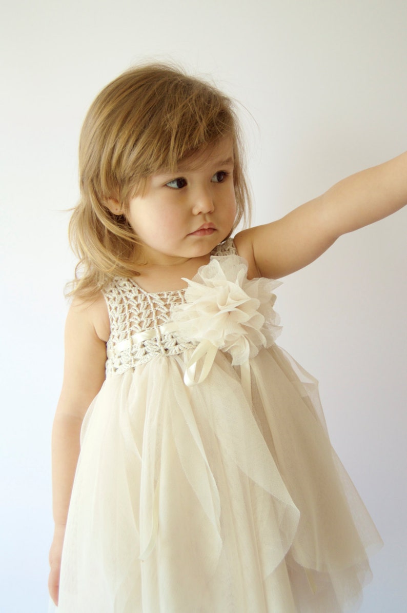Cream Baby Tulle Dress With Empire Waist and Stretch Crochet Etsy
