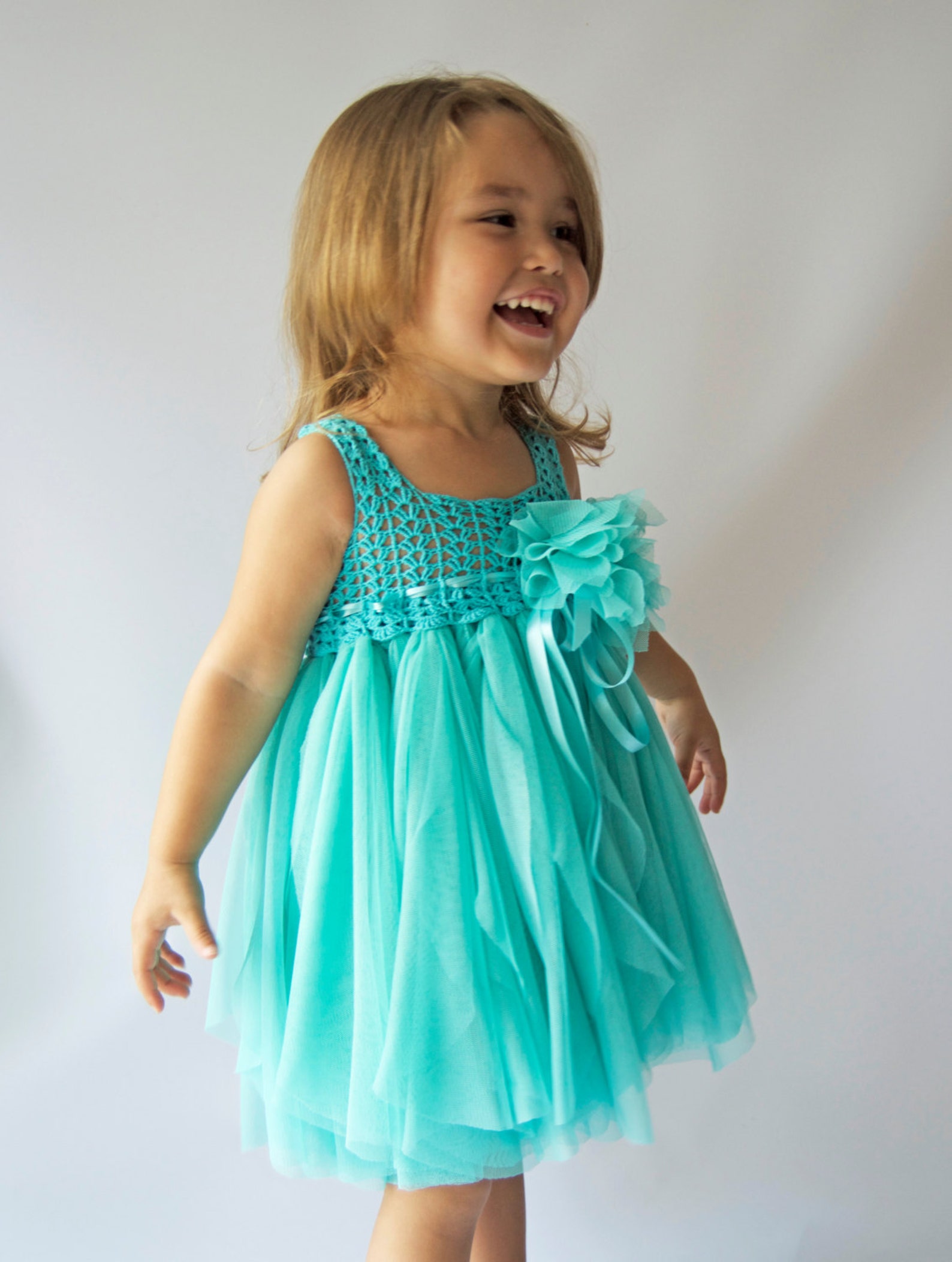 Teal Baby Tulle Dress with Empire Waist and Stretch Crochet Etsy