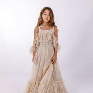 MIA Boho Maxi Dress for Flower Girls, Junior Bridesmaids, Communion,Tulle Dress CUSTOM Size and Color
