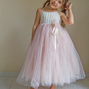 ANNA Ivory and Dusty Pink Ankle Length Tutu Gown. Flower Girl Tutu Dress. Birthday Tutu Dress. image 1