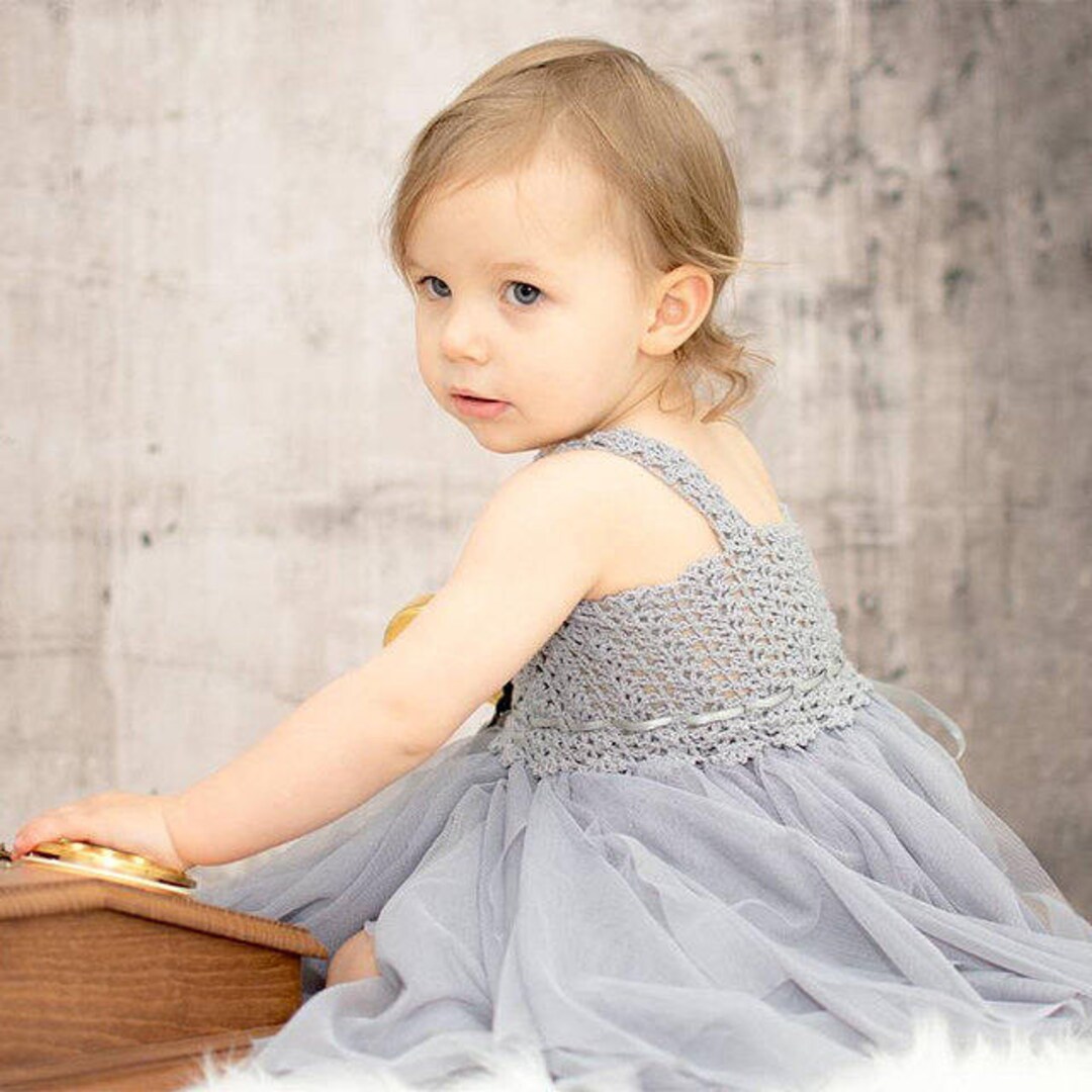 Silver Gray Tulle Dress for Baby, Toddler and Girls. Flower Girls Dress