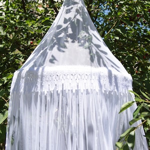 White Tulle Baldachin with Lace Trim -  Play Canopy, Crib Canopy, Kids canopy, Nursery canopy, Bed canopy, Play room canopy, Hanging Canopy