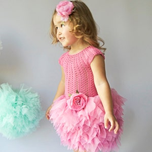 ALICE Cup sleeve tutu  dress with fluffy petals tulle skirt. Little Ballerina Dress with stretch crochet bodice