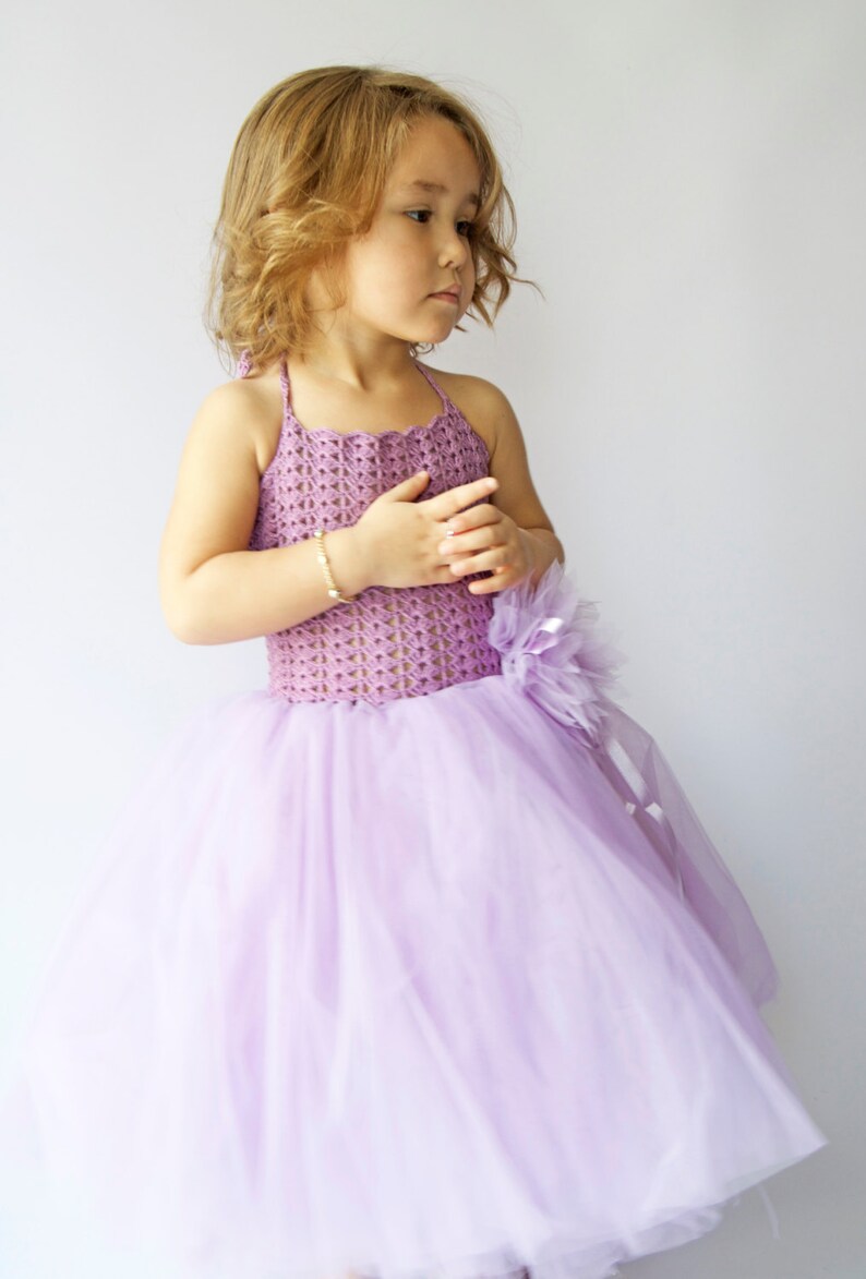 Girl Tutu Dress.Flower Girl Tulle Dress with Lace Stretch Crochet Bodice.
