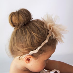 Lace crochet stretch headband with tulle flower image 2