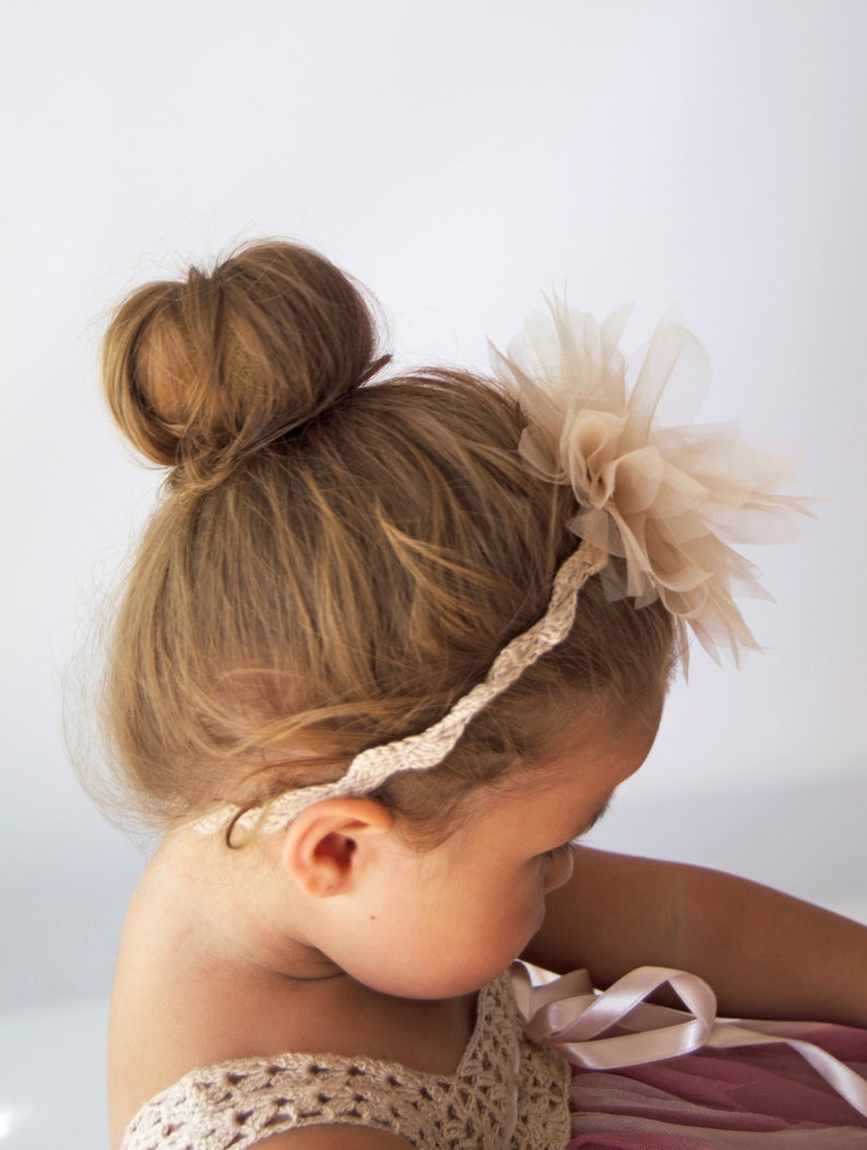 Lace crochet stretch headband with tulle flower image 2