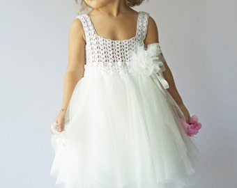 ELLA Baby Tulle Dress with Empire Waist and Stretch Crochet Top.Tulle dress  for girls with lacy crochet bodice.